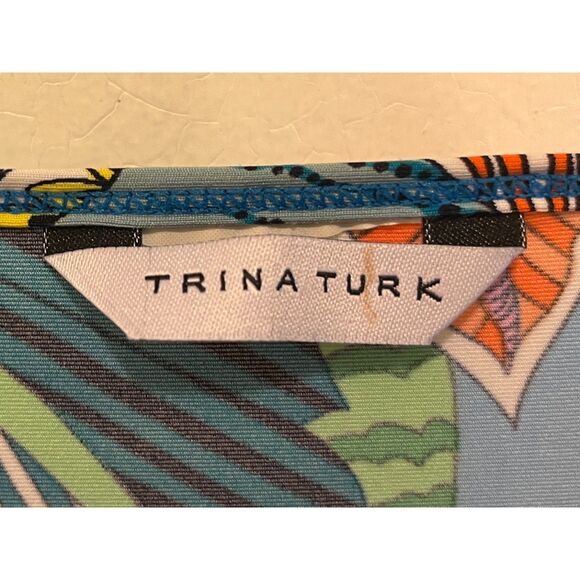 TRINA TURK Blue Floral Cover Up Blouse Shirt Top Women's Size Medium - Picture 4 of 7